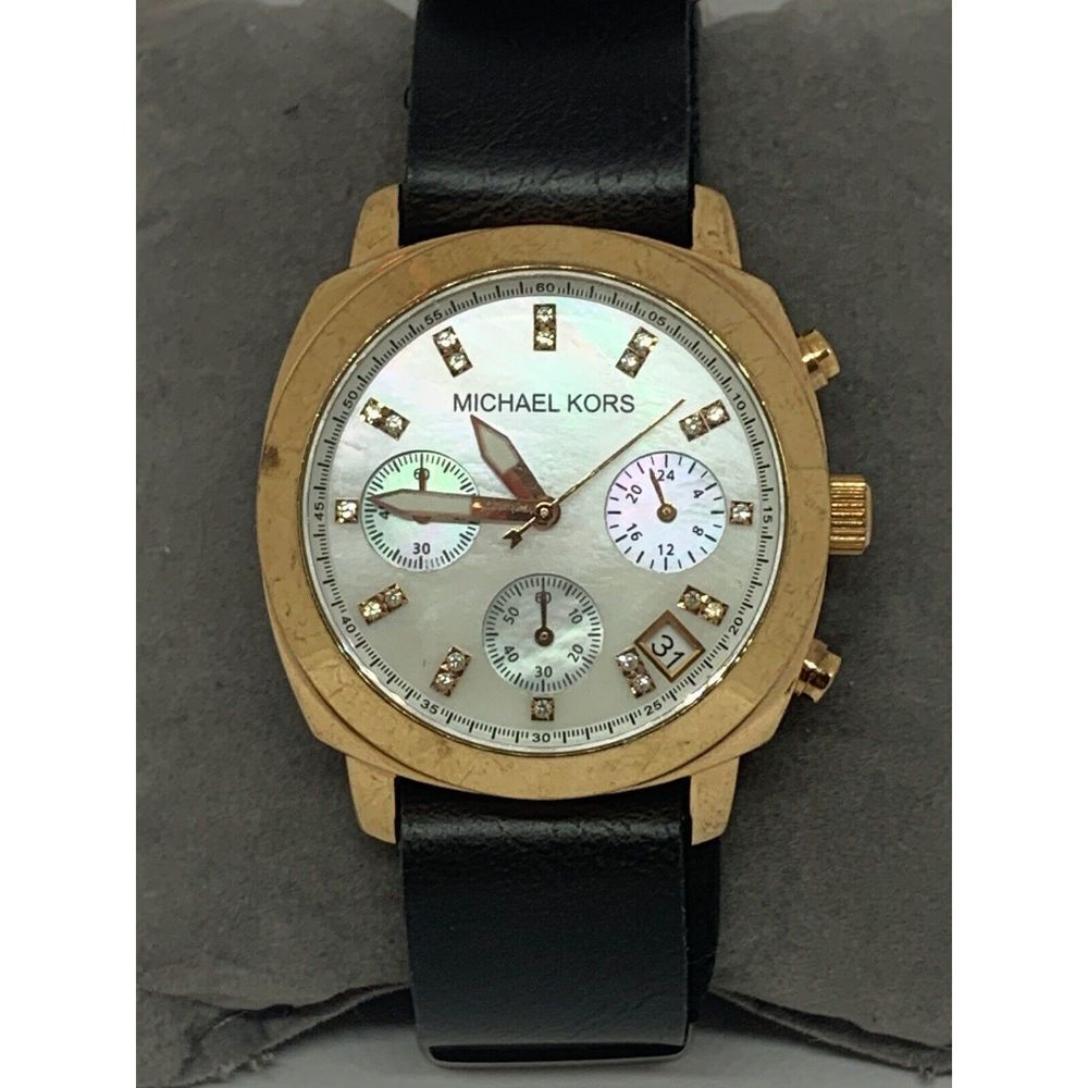 Michael Kors MK5336 Women's Black Leather Analog Dial Quartz Genuine Watch E321